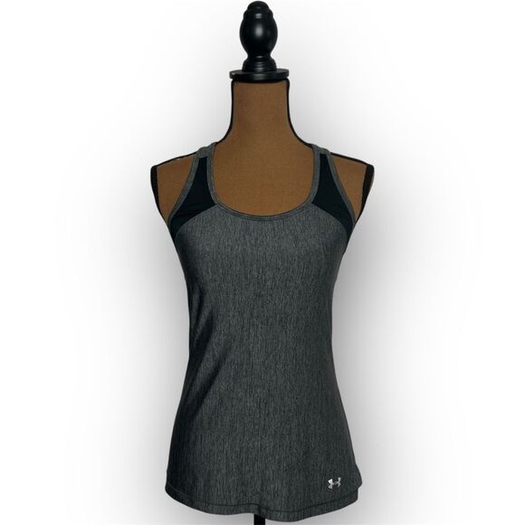 Under Armour HeatGear Racerback Tank Top Heathered Gray & Black Women’s Small - Picture 1 of 7